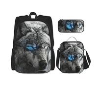 pvinnk Blue Eyes Wolf Print Comfortable Adjustable Shoulder Casual Fashion Backpack Lunch Bag Pencil Case, Black, One Size, Black, One Size