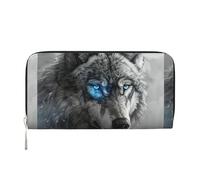pvinnk Blue Eyes Wolf Print Elegant Leather Hand Wallet Women Capacity Big Casual Wallet Travel-Ready Wallet, Black, One Size, Art