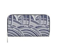 pvinnk Blue Polynesian Maori Tribal Pattern Print Elegant Leather Hand Wallet Women Capacity Big Casual Wallet Travel-Ready Wallet, Black, One Size, Art