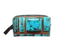pvinnk Bright Aqua Blue Turquoise Print Portable Makeup Pouch Travel Toiletry Bag Storage Bags with Handles Large Capacity, White, One Size