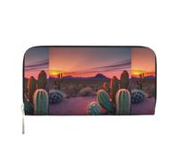 pvinnk Cactus Desert Sunset Print Elegant Leather Hand Wallet Women Capacity Big Casual Wallet Travel-Ready Wallet, Black, One Size, Art