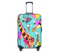 Pvinnk Colorful Giraffe Fans Lovers Print Protective Luggage Cover Elastic Washable Suitcase Protector Travel Gear Protector, White, XL