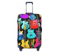 Pvinnk Colorful Guitars Print Protective Luggage Cover Elastic Washable Suitcase Protector Travel Gear Protector, White, XL