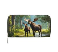 pvinnk Deer Bear Moose Print Elegant Leather Hand Wallet Women Capacity Big Casual Wallet Travel-Ready Wallet, Black, One Size, Art