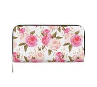 pvinnk Floral Flower Rose Pink Print Elegant Leather Hand Wallet Women Capacity Big Casual Wallet Travel-Ready Wallet, Black, One Size, Art