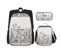 pvinnk Floral Herbs Botanical Engraving Print Comfortable Adjustable Shoulder Casual Fashion Backpack Lunch Bag Pencil Case, Black, One Size, Black, One Size