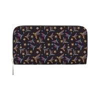 pvinnk Flower Hummingbirds Embroidery Print Elegant Leather Hand Wallet Women Capacity Big Casual Wallet Travel-Ready Wallet, Black, One Size, Art