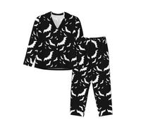 pvinnk Halloween Flying Bats Print Chic Pjs For Women Cozy Nightclothes Winter Pajamas For Women Soft Sleepwear Set, Black, M