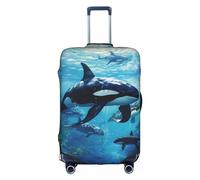 Pvinnk Killer Whales Swim Along Print Protective Luggage Cover Elastic Washable Suitcase Protector Travel Gear Protector, White, S
