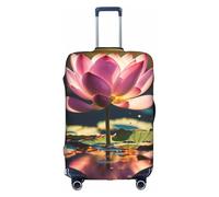 Pvinnk Lotus Flowers Pink Print Protective Luggage Cover Elastic Washable Suitcase Protector Travel Gear Protector, White, L