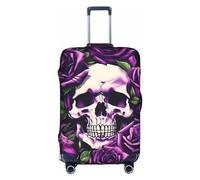 pvinnk many Purple Rose Skull Print Protective Luggage Cover Elastic Washable Suitcase Travel Gear Protector, White, S