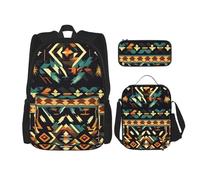 pvinnk Native American Patterns Print Comfortable Adjustable Shoulder Casual Fashion Backpack Lunch Bag Pencil Case, Black, One Size, Black, One Size