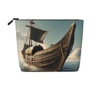 pvinnk Old Viking Boat Print make up bag Single-layer Makeup Bags Travel Cosmetic Organizer Large Capacity Zippered, Black, One Size
