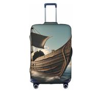Pvinnk Old Viking Boat Print Protective Luggage Cover Elastic Washable Suitcase Protector Travel Gear Protector, White, S
