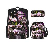 pvinnk Orchids Print Comfortable Adjustable Shoulder Casual Fashion Backpack Lunch Bag Pencil Case, Black, One Size, Black, One Size