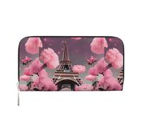 pvinnk Paris Street Eiffel Tower Pink Floral Print Elegant Leather Hand Wallet Women Capacity Big Casual Wallet Travel-Ready Wallet, Black, One Size, Art