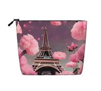 pvinnk Paris Street Eiffel Tower Pink Floral Print make up bag Single-layer Makeup Bags Travel Cosmetic Organizer Large Capacity Zippered, Black, One Size