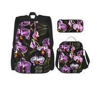 pvinnk Purple Orchids Print Print Comfortable Adjustable Shoulder Casual Fashion Backpack Lunch Bag Pencil Case, Black, One Size, Black, One Size