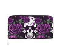 pvinnk Purple Rose skeleton Print Elegant Leather Hand Wallet Women Capacity Big Casual Wallet Travel-Ready Wallet, Black, One Size, Art