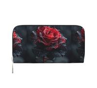 pvinnk Red and black rose Print Elegant Leather Hand Wallet Women Capacity Big Casual Wallet Travel-Ready Wallet, Black, One Size, Art