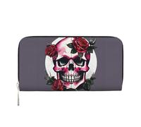pvinnk Rose Skull Print Elegant Leather Hand Wallet Women Capacity Big Casual Wallet Travel-Ready Wallet, Black, One Size, Art