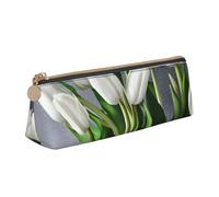 pvinnk White Tulips Flowers Print Stylish and practical Pencil Case Large Capacity Triangle Pencil Pouch with Zipper