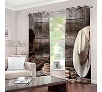 PVMLVM Bedroom Blackout Curtains 3D Printing Retro Western Cowboy Pattern Eyelet Thermal Insulated Soft Drapes Darkening Ring Top Curtain For Kitchen Living Room Bedroom Decoration 140x160cm