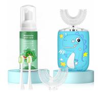 PVOGRT Kids Electric U Shaped Toothbrush,Kids Dinosaur Sonic Full Mouth Toothbrush with 4 Soft Brush Head Automatic 6 Cleaning Modes IPX7 Waterproof 360 Degree Cleaning - Age2-7 Watermelon Blue