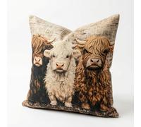 PVOODIRE Highland Cow Linen Cushion Cover 45x45cm No Insert | Rustic highland cow pattern,breathable linen,attractive decorative cover for living room sofa layout