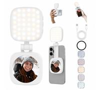 Pvowekia Magnetic Selfie Light, Compatible with MagSafe iPhone, CRI 95, 5 Color Modes, Rechargeable LED Phone Light with Mirror, Portable Ring Light for Vlog Makeup Photography Video Recording, White
