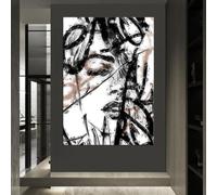 PVPQPR Abstract Face Art Canvas, Black and White Woman Wall Art Living Room Decor, Abstract Portrait Canvas Prints for Bedroom 80x120cm(31x47in) with frame