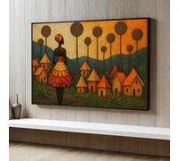 PVPQPR African Woman Canvas Painting,Ethnic Tribal Village Wall Art,Boho Art Vintage Prints Pictures For Room Pictures Wall Decor(70x100cm(28x39in)/With black frame)
