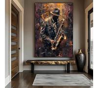 PVPQPR Large Saxophone Player Wall Art Jazz Music Poster Saxophoneist Canvas Painting for Living Room,Music Studio,Jazz Bar Decor(60x80cm(24x31in)/With black frame)