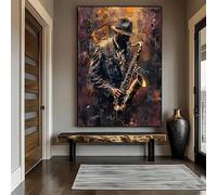 PVPQPR Large Saxophone Player Wall Art Jazz Music Poster Saxophoneist Canvas Painting for Living Room,Music Studio,Jazz Bar Decor(50x70cm(20x28in)/With black frame)