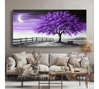 PVPQPR Lavender Moon Tree Canvas Wall Art Purple Landscape Art Work For Wall Decor Large Modern Abstract Painting for Living Room(80x160cm(31.4x62.9in)/Frameless)