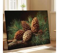 PVPQPR Rustic Farmhouse Canvas Wall Art Vintage Pinecone & Pine Tree Winter Nature Print Wall Pictures for Living Room Green & Brown(70x100cm(28x39in)/Frameless)