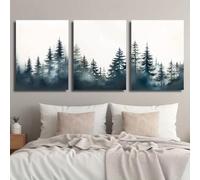 PVPQPR Set Of 3 Wall Art Canvas Print Art Forest Trees Silhouette Painting Watercolor Forest Pine Landscape Pictures Wall Decor(40x60cm(16x24in) x3/Unframed)