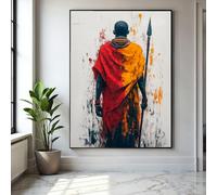 PVPQPR Tribal Warrior Abstract Canvas Art, Maasai Figure Wall Art, African Culture Canvas Artwork For Walls,Colorful Ethnic Painting(80x130cm(31x47in)/With black frame)