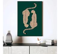 PVPQPR Vintage Cheetah Wall Art Canvas Art Green Background & Leopard Print Abstract Wall Decor Mid Century Modern Artwork For Walls(50x71cm(20x28in)/Frameless)