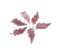 PVUVTNAHW 10Pcs Natural Stone Lightning Pendant Reiki Healing Quartz Crystal Chakra Energy Beads Handmade Spiritual DIY Jewelry(Strawberry)