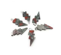 PVUVTNAHW 10Pcs Natural Stone Lightning Pendant Reiki Healing Quartz Crystal Chakra Energy Beads Handmade Spiritual DIY Jewelry(Blood jade)