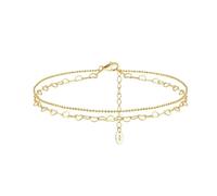 PVUVTNAHW 14K Gold Double Layer Heart Chain Anklet Adjustable 925 Silver Bead Ball Chain Anklets For Women(14K Gold)