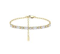 PVUVTNAHW 14K Gold Tennis Chain Bracelet 925 Sterling Silver with Emerald Cut Cubic Zirconia & Paperclip Chain(14K Gold)