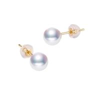 PVUVTNAHW 18K Gold Akoya Pearl Earring For Women Wedding Sea Water Round Pearl Earring Good Luster Anniversary Girls Gift(8-9mm)