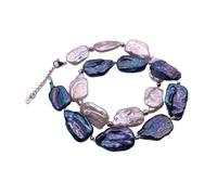 PVUVTNAHW 19mm Rare Black Peacock Blue White Flat Square Baroque Natural Cultured Freshwater Pearls Necklace