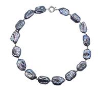 PVUVTNAHW 22mm Black Peacock Blue Flat Pearl Necklace Irregular Rectangle Square Pearls Natural Freshwater Cultured(43cm)