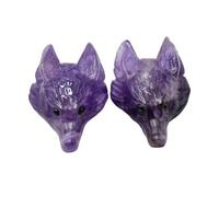 PVUVTNAHW 2pcs Natural Stone Amethyst Lapis Lazuli Carved Wolf Head Shape Pendants For Necklace Jewelry Making(Amethyst)