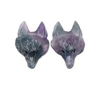 PVUVTNAHW 2pcs Natural Stone Amethyst Lapis Lazuli Carved Wolf Head Shape Pendants For Necklace Jewelry Making(Colored fluorite)
