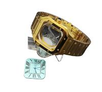 PVUVTNAHW 38mm Square Watch Case with Dial Hands 316L Steel Watch Accessories Sliver/Gold Modification Parts Compatible for NH35 NH36 4R36 Movements(1-Gold Light Green)