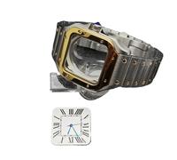 PVUVTNAHW 38mm Square Watch Case with Dial Hands 316L Steel Watch Accessories Sliver/Gold Modification Parts Compatible for NH35 NH36 4R36 Movements(1-Sliver-Gold White)